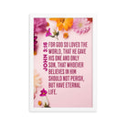 John 3:16 Bible Verse, For God So Loved Premium Luster Photo Paper Framed Poster Wall Art White 12″×18″