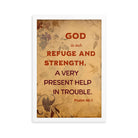 Psalm 46:1 Bible Verse, God is Our Refuge Premium Luster Photo Paper Framed Poster Wall Art White 12″×18″