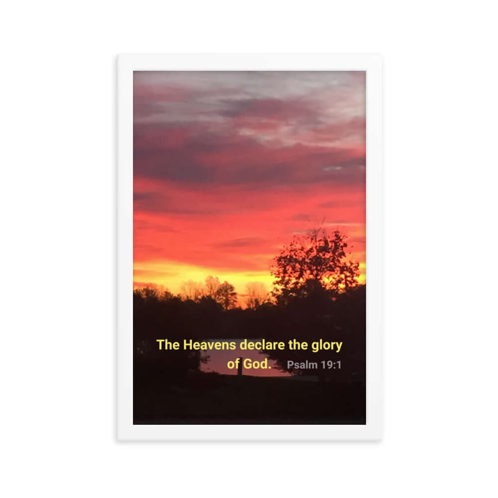 Psalm 19:1 Bible Verse, Sunset Glory Premium Luster Photo Paper Framed Poster Wall Art White 12″×18″