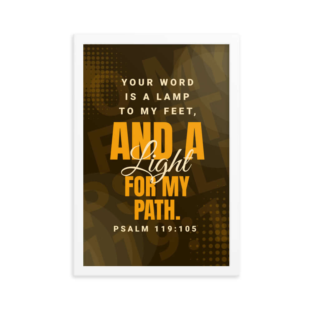 Psalm 119:105 Bible Verse, lamp to my feet Premium Luster Photo Paper Framed Poster Wall Art White 12″×18″