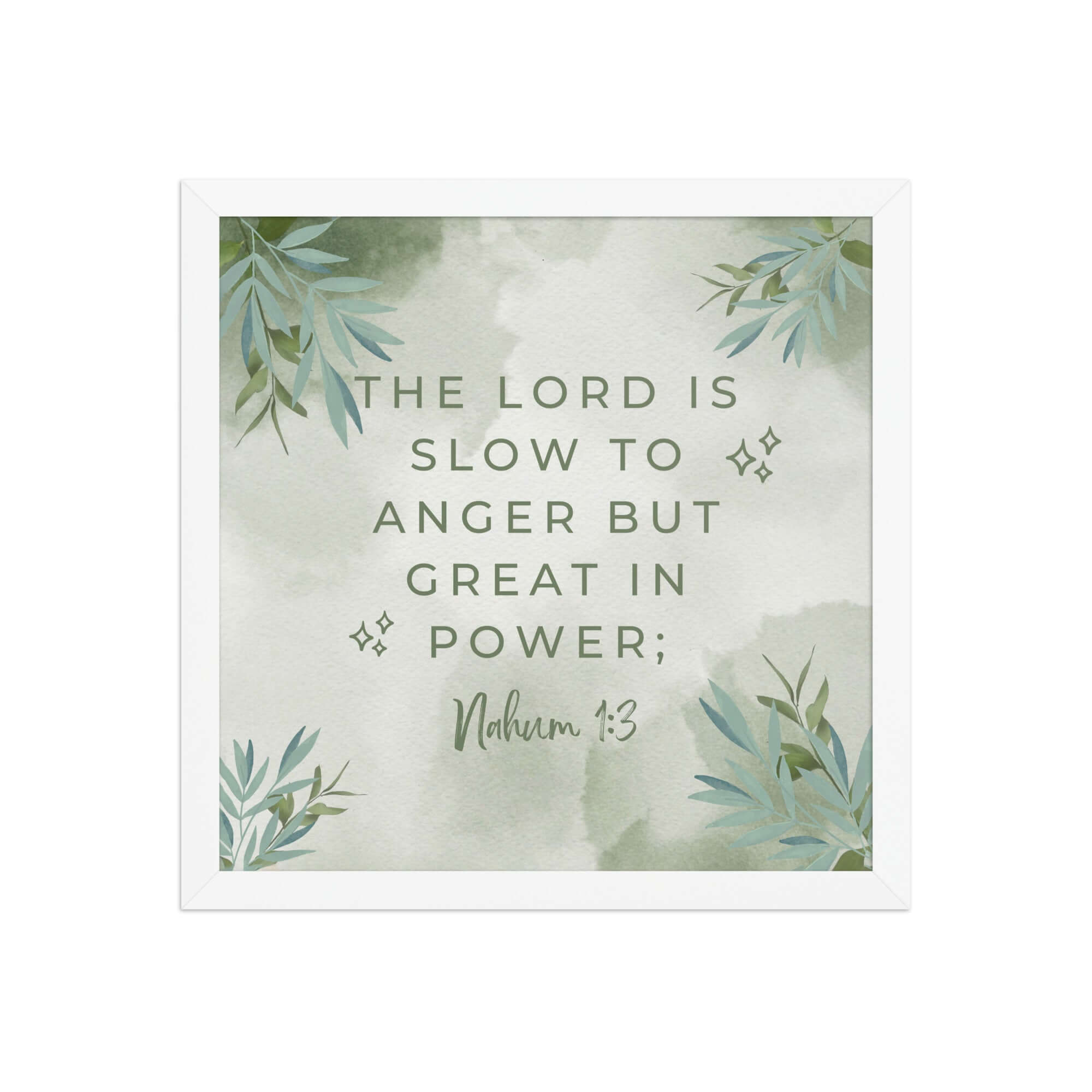 Nahum 1:3 Bible Verse, The Lord is slow Premium Luster Photo Paper Framed Poster Wall Art White 14″×14″