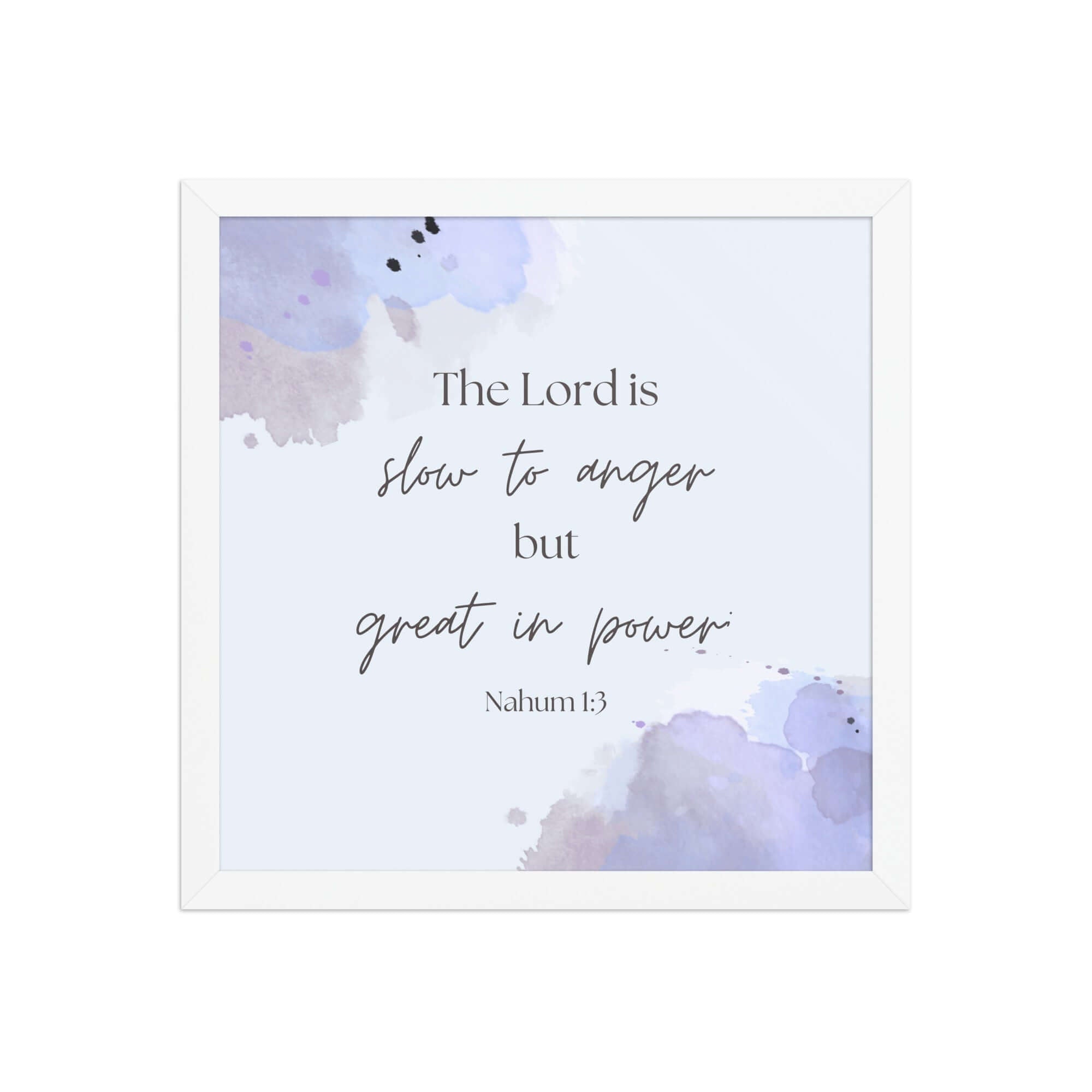 Nahum 1:3 Bible Verse, great in power Premium Luster Photo Paper Framed Poster Wall Art White 14″×14″