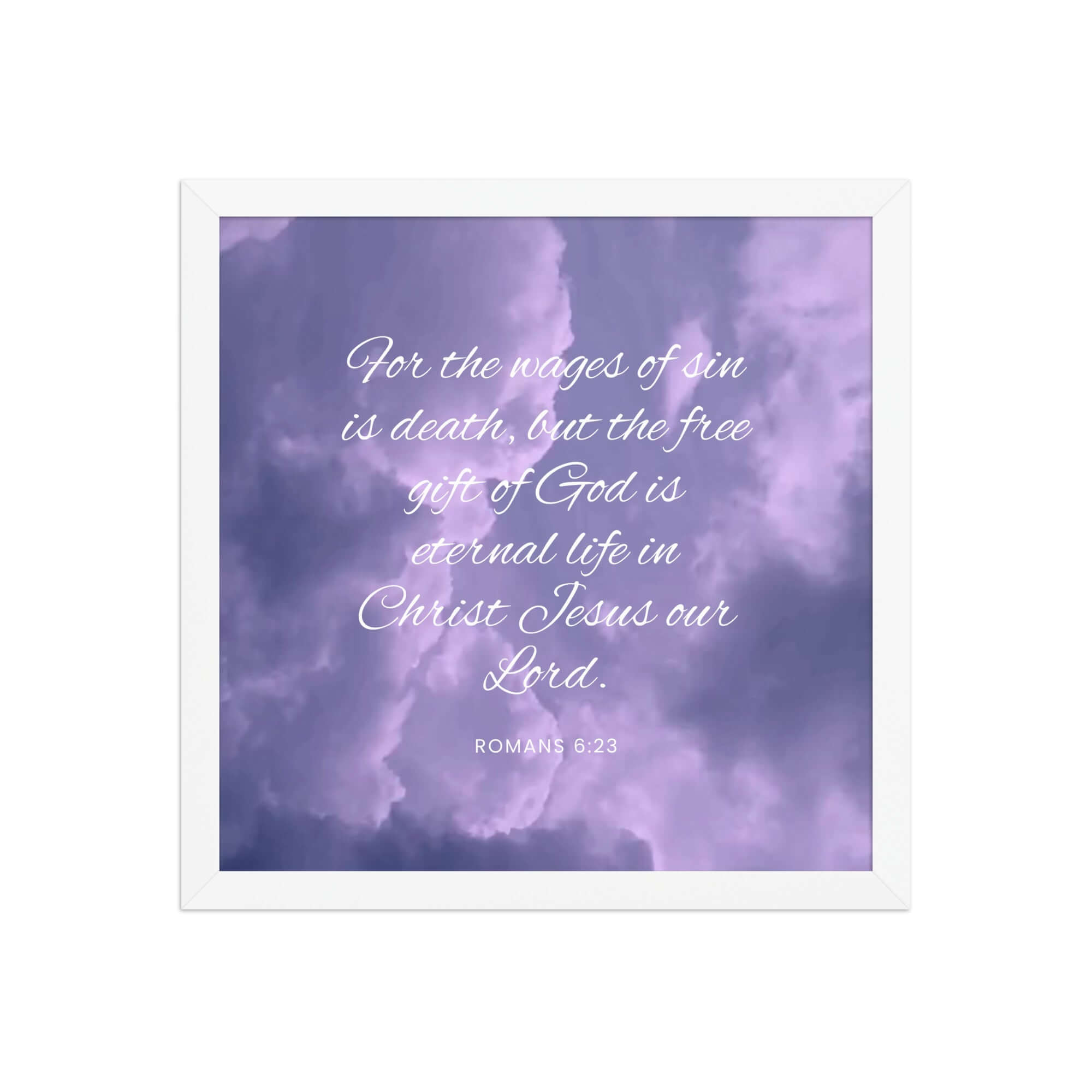 Romans 6:23 Bible Verse, free gift Premium Luster Photo Paper Framed Poster Wall Art White 14″×14″