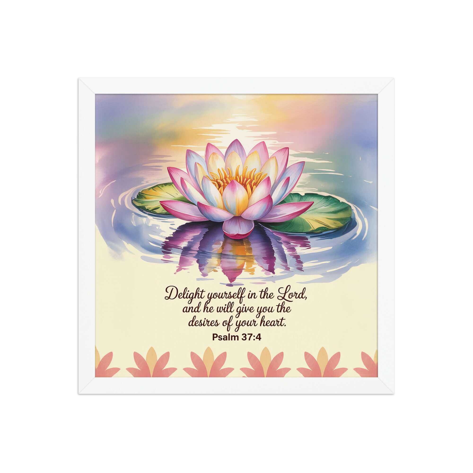 Psalm 37:4 Bible Verse, the Lord Premium Luster Photo Paper Framed Poster White 14″×14″