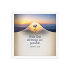 Matthew 19:26 Bible Verse at them Premium Luster Photo Paper Framed Poster White 14″×14″