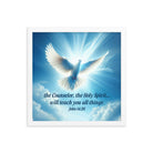 John 14:26 Bible Verse, Holy Spirit Dove Premium Luster Photo Paper Framed Poster Wall Art White 14″×14″