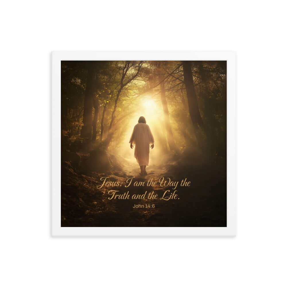 John 14:6 Bible Verse, Forest Image Premium Luster Photo Paper Framed Poster Wall Art White 14″×14″
