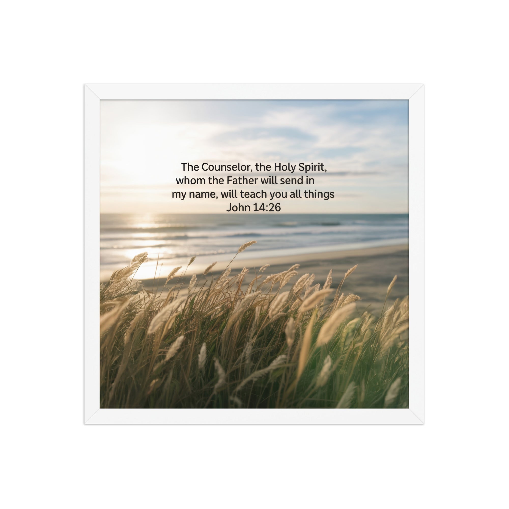 John 14:26 Bible Verse in my name Premium Luster Photo Paper Framed Poster White 16″×16″