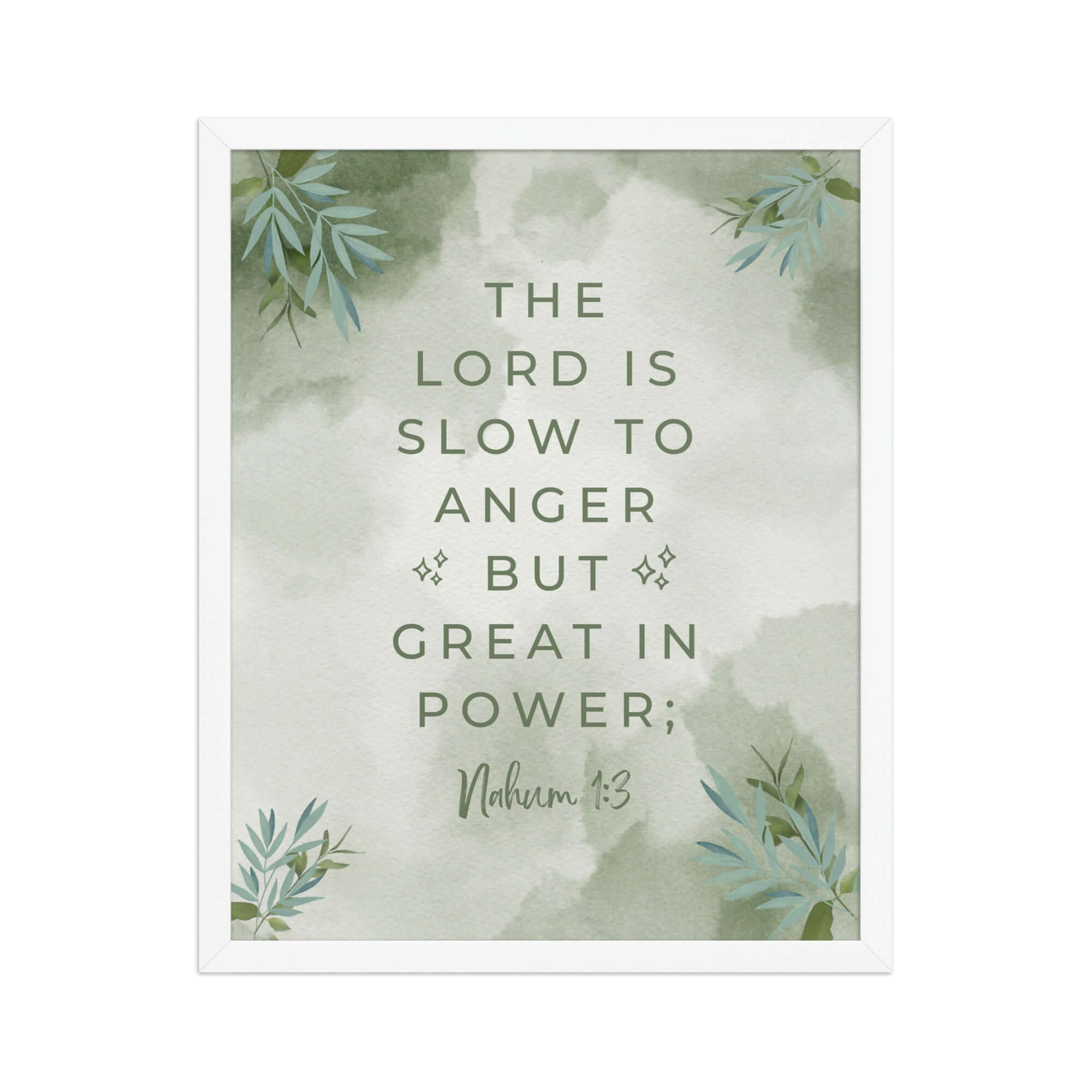 Nahum 1:3 Bible Verse, The Lord is slow Premium Luster Photo Paper Framed Poster Wall Art White 16″×20″