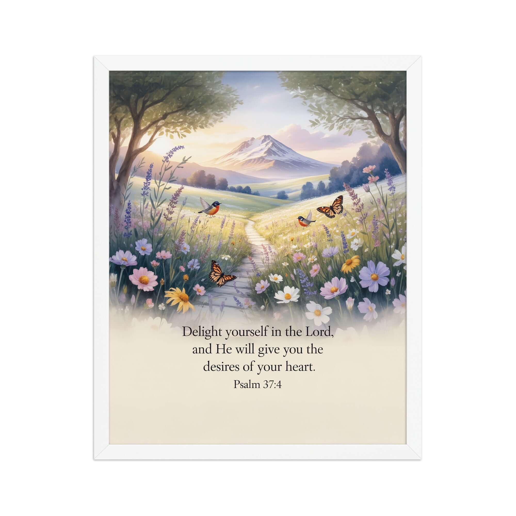 Psalm 37:4 Bible Verse, Delight Premium Luster Photo Paper Framed Poster White 16″×20″