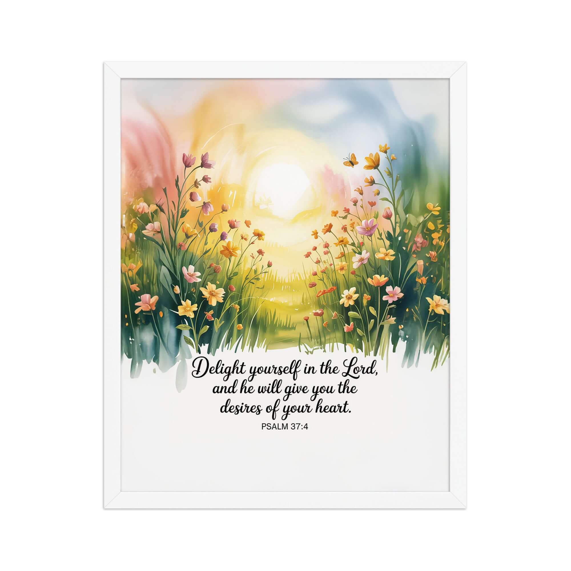 Psalm 37:4 Bible Verse, will give Premium Luster Photo Paper Framed Poster White 16″×20″