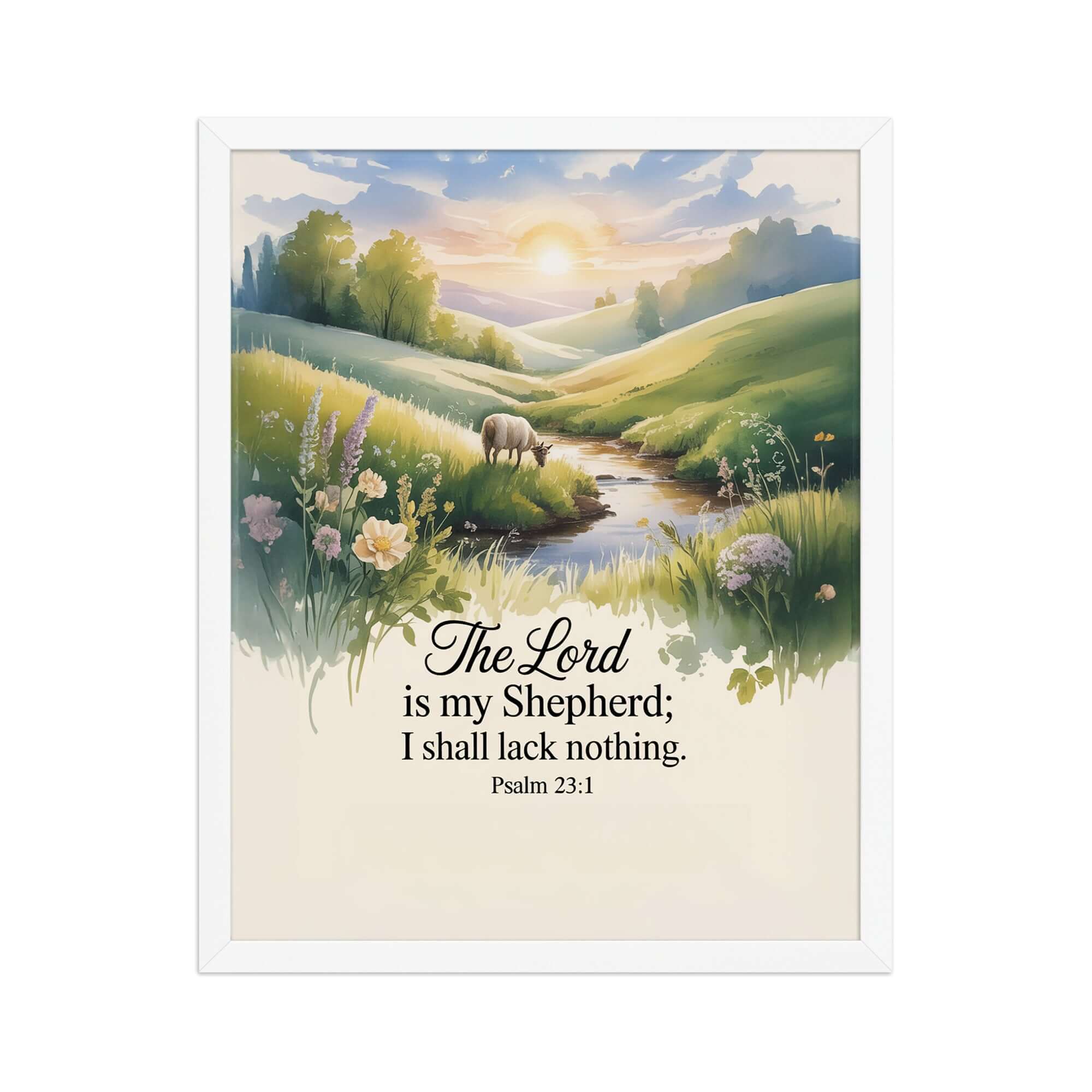 Psalm 23:1 Bible Verse, Lord Premium Luster Photo Paper Framed Poster White 16″×20″