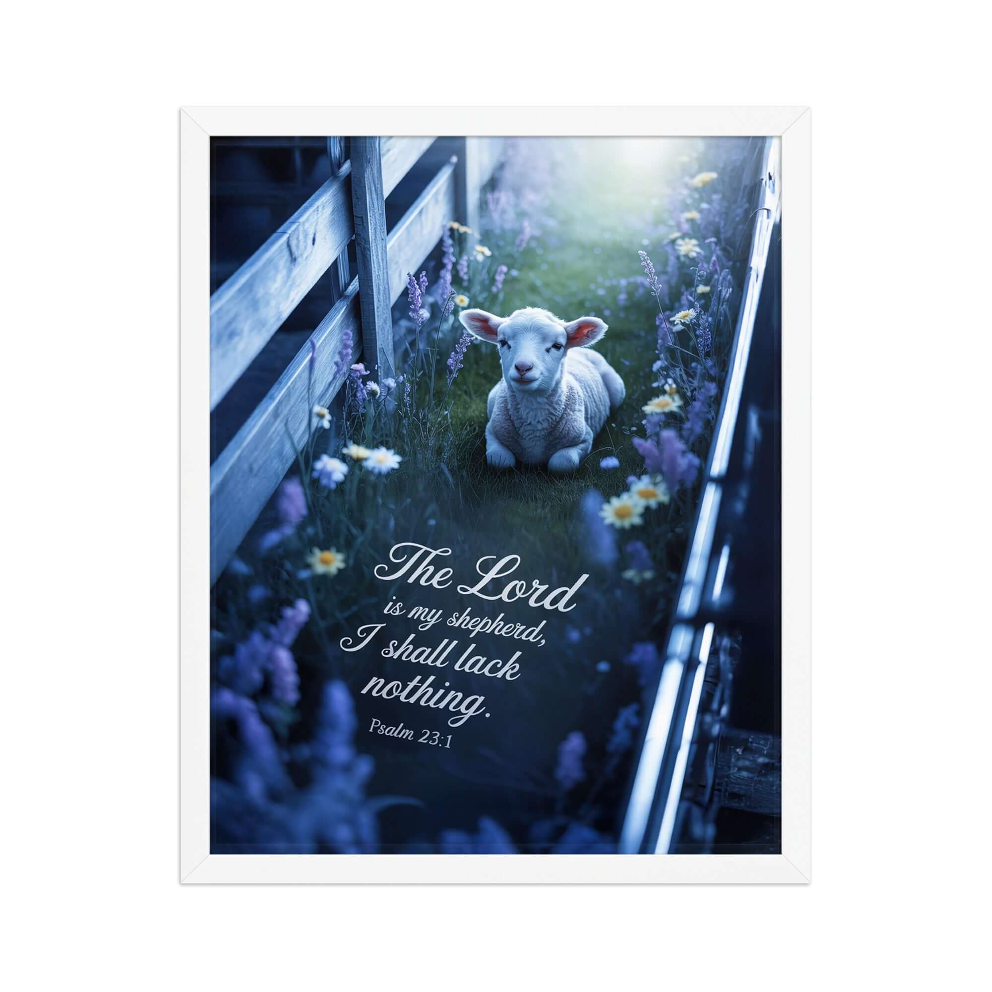 Psalm 23:1 Bible Verse, Shepherd Premium Luster Photo Paper Framed Poster White 16″×20″