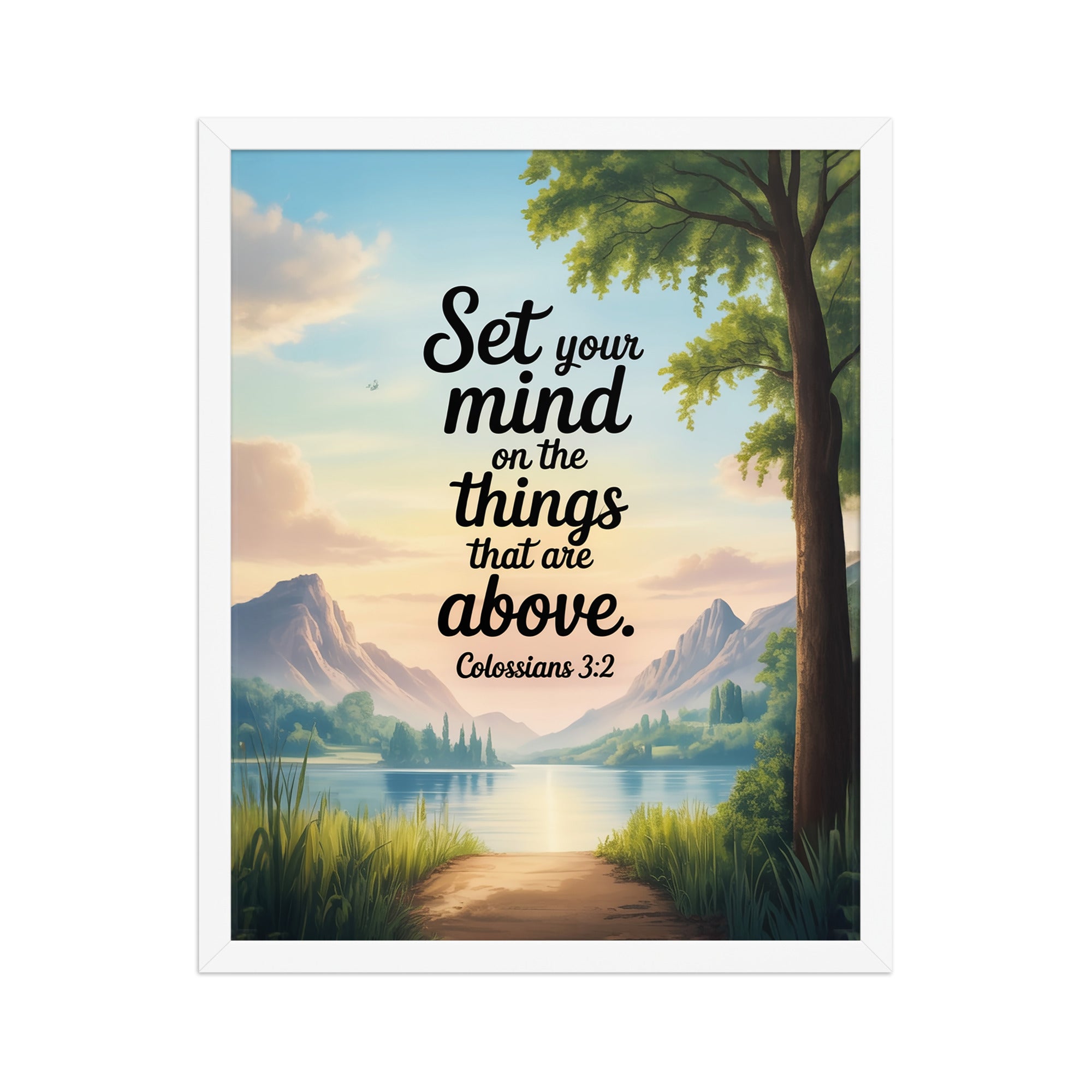 Colossians 3:2 Bible Verse Set Premium Luster Photo Paper Framed Poster White 16″×20″