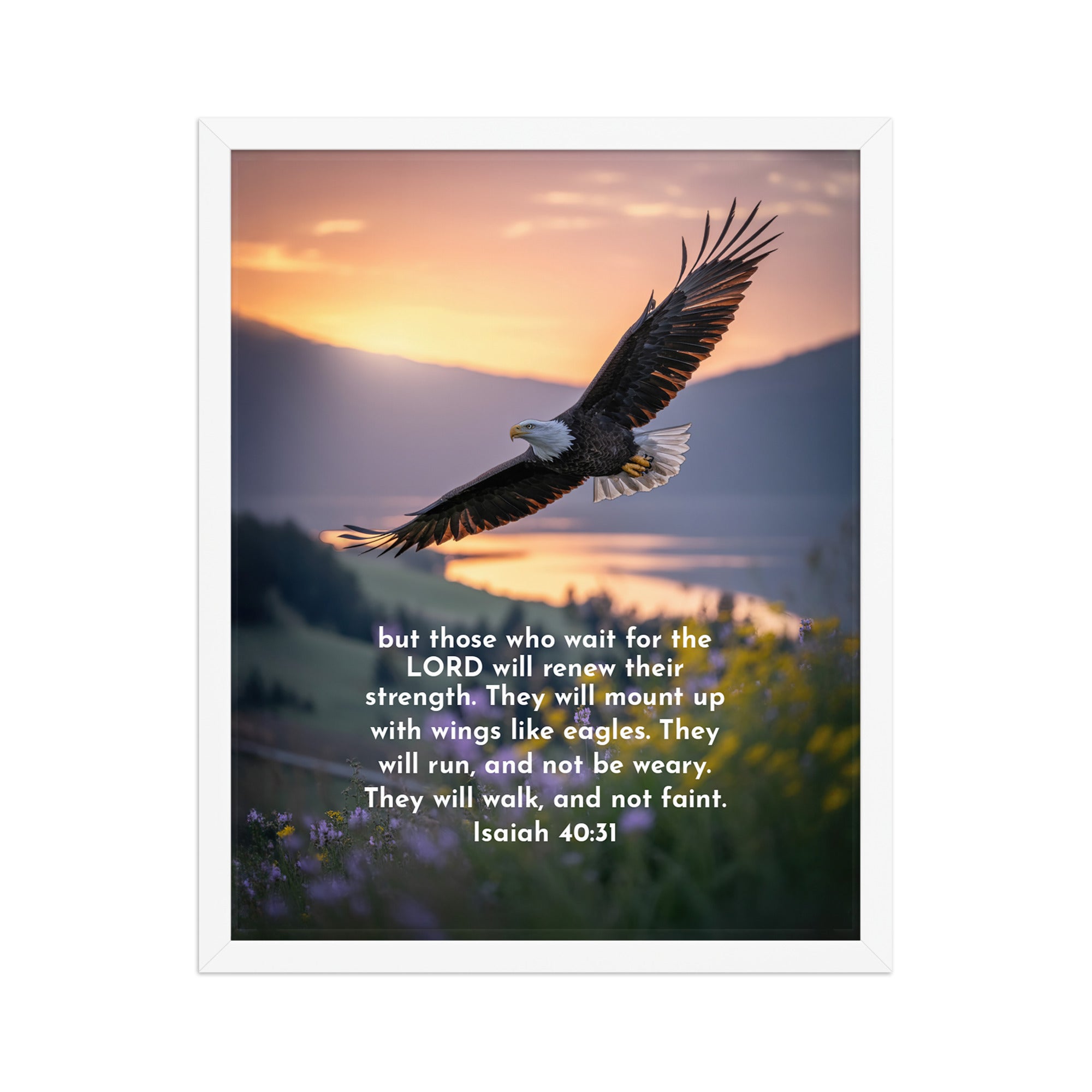 Isaiah 40:31 Bible Verse Renew Strength Premium Luster Photo Paper Framed Poster White 16″×20″