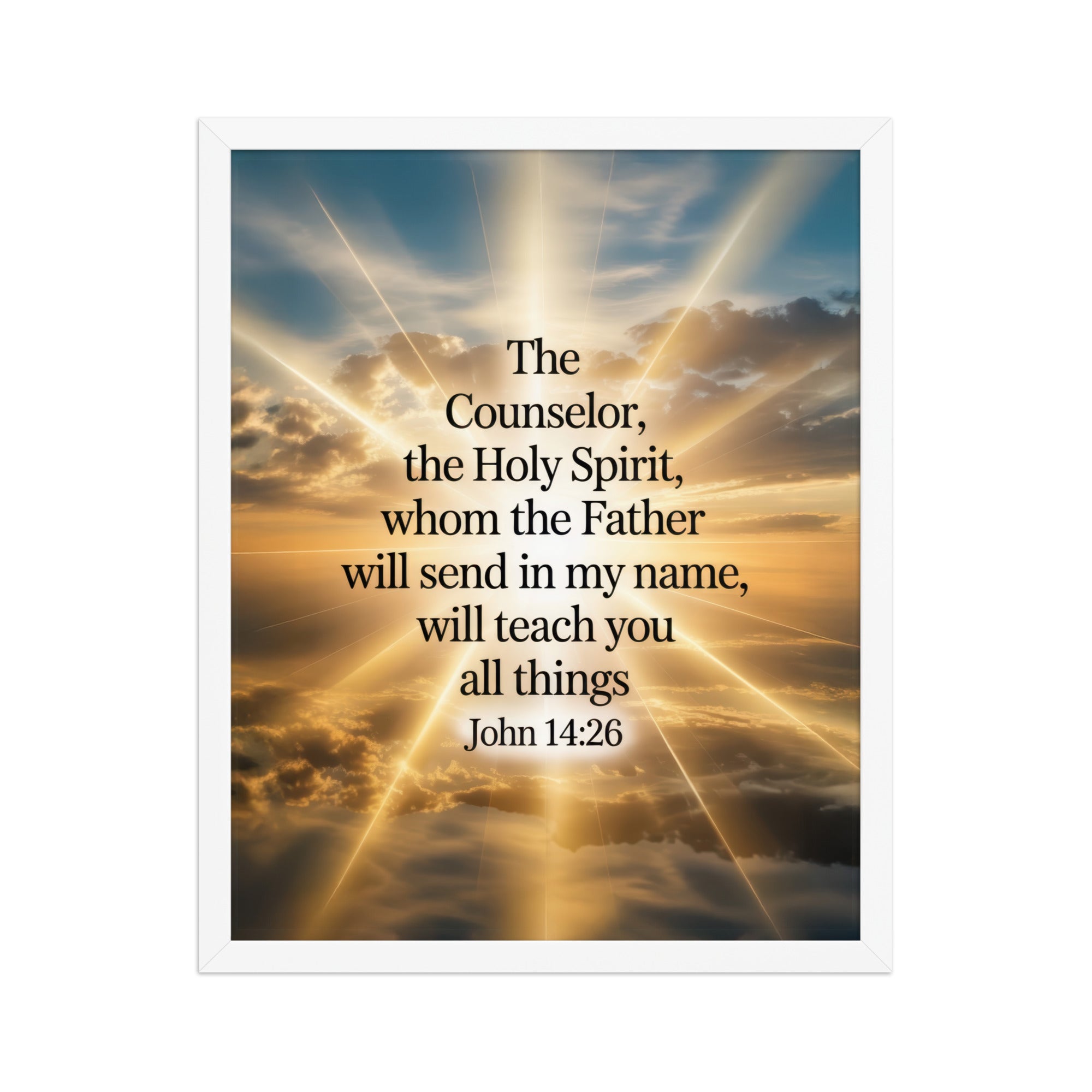 John 14:26 Bible Verse will send Premium Luster Photo Paper Framed Poster White 16″×20″