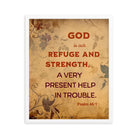 Psalm 46:1 Bible Verse, God is Our Refuge Premium Luster Photo Paper Framed Poster Wall Art White 16″×20″