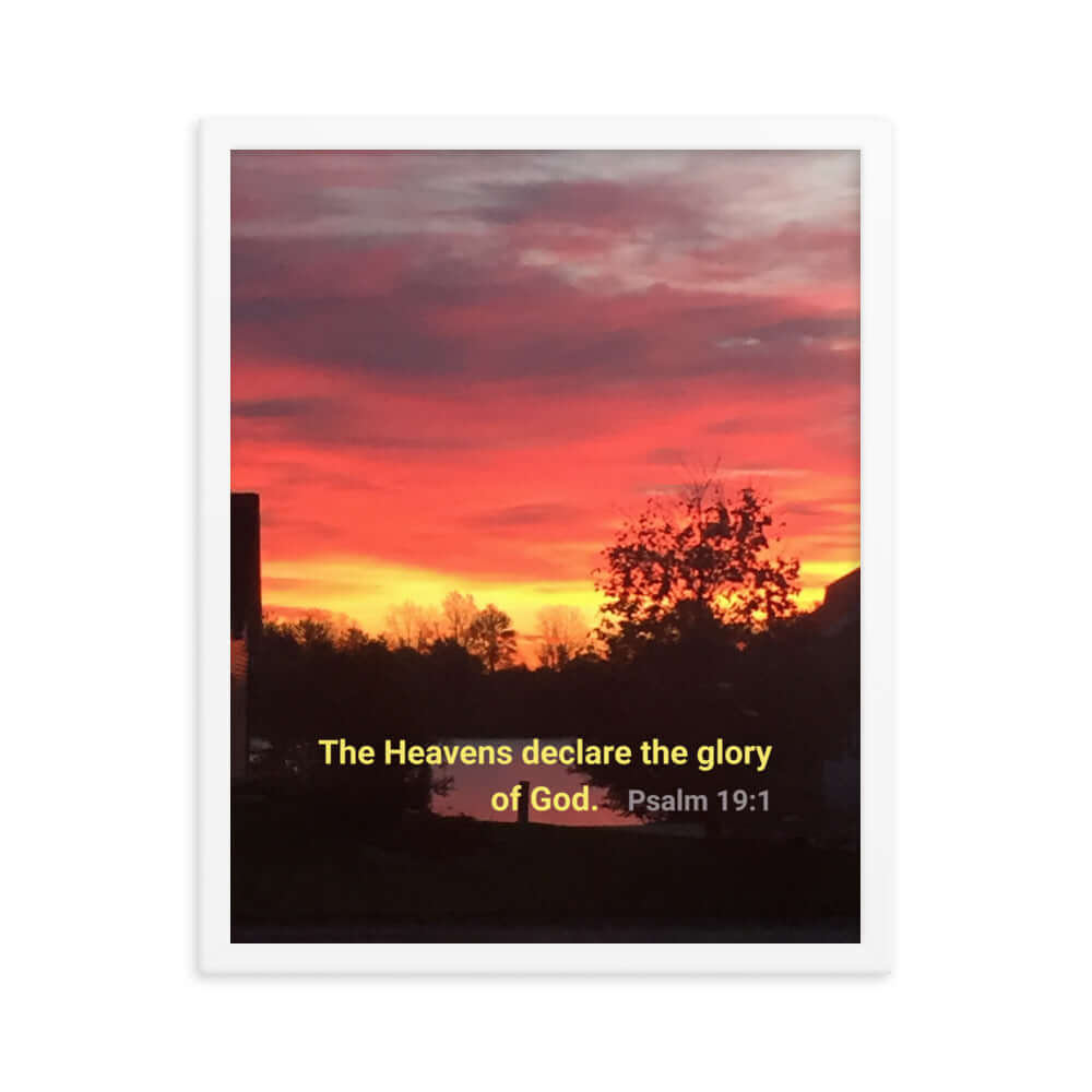 Psalm 19:1 Bible Verse, Sunset Glory Premium Luster Photo Paper Framed Poster Wall Art White 16″×20″