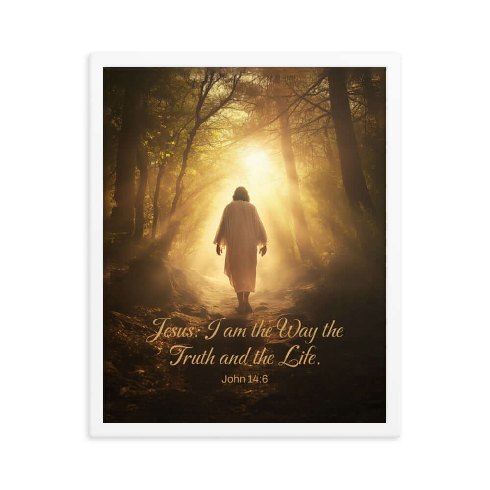 John 14:6 Bible Verse, Forest Image Premium Luster Photo Paper Framed Poster Wall Art White 16″×20″