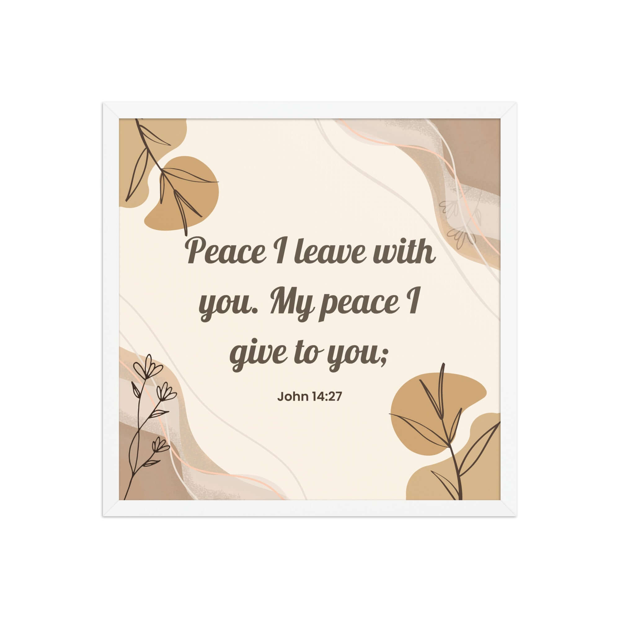 John 14:27 Bible Verse, Peace I Premium Luster Photo Paper Framed Poster Wall Art White 18″×18″