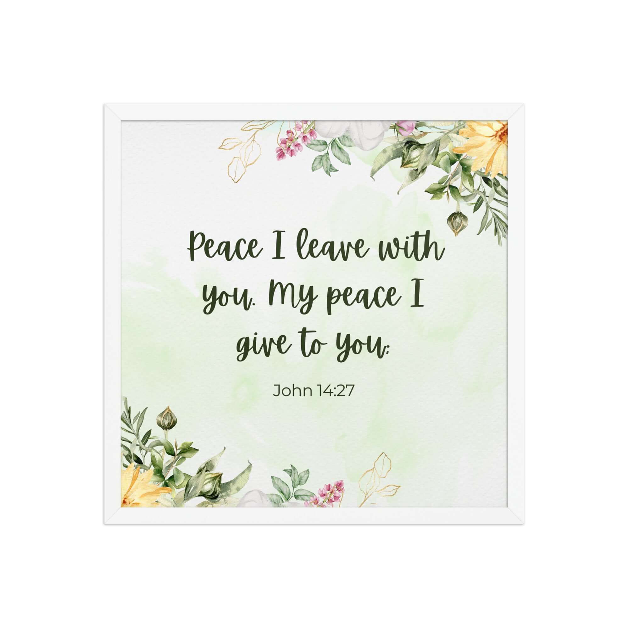 John 14:27 Bible Verse, My peace Premium Luster Photo Paper Framed Poster Wall Art White 18″×18″
