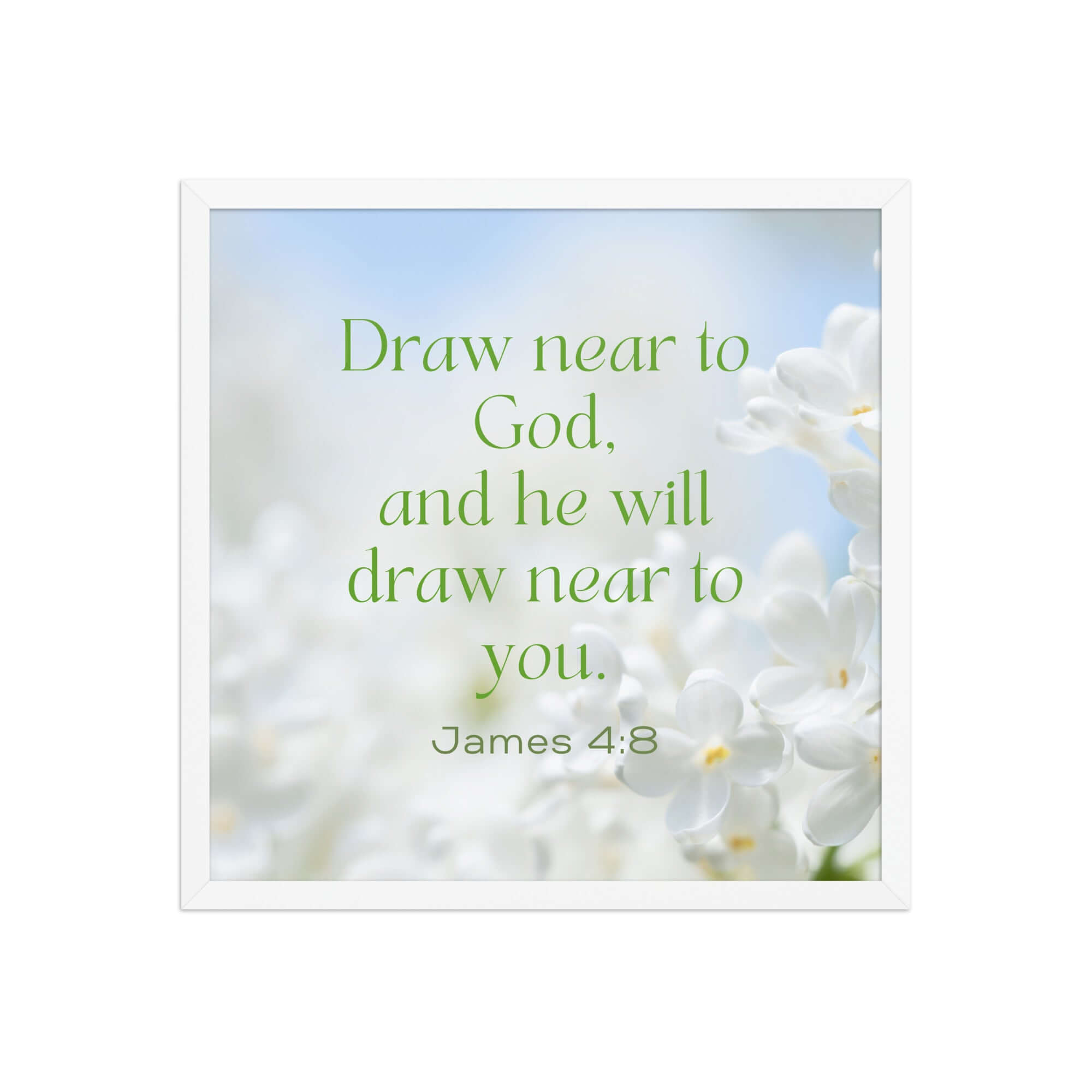 James 4:8 Bible Verse, Draw near Premium Luster Photo Paper Framed Poster Wall Art White 18″×18″