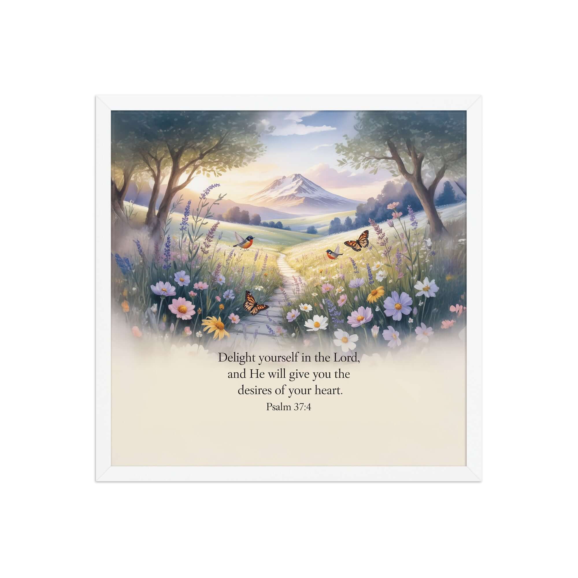 Psalm 37:4 Bible Verse, Delight Premium Luster Photo Paper Framed Poster White 18″×18″