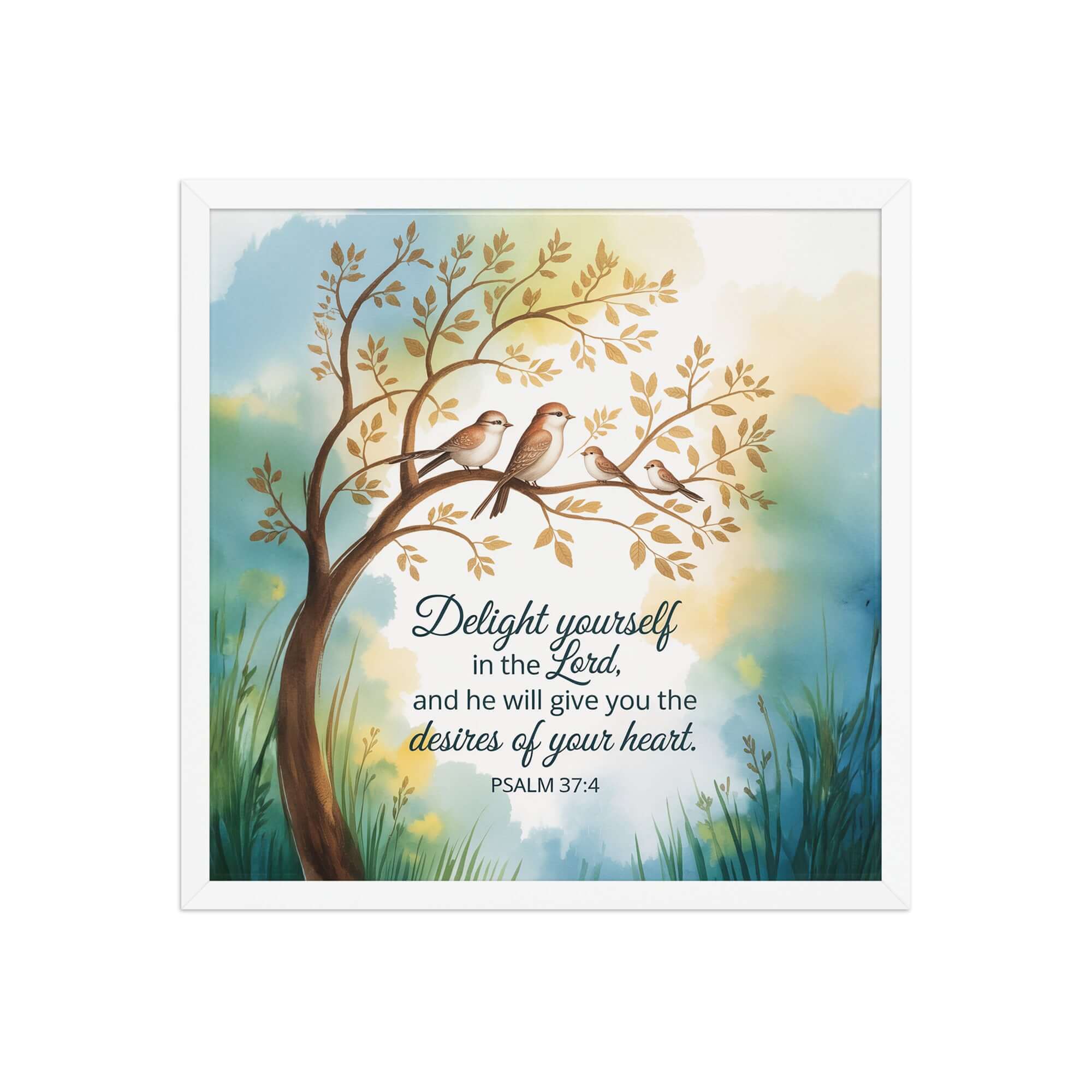 Psalm 37:4 Bible Verse, Yourself Premium Luster Photo Paper Framed Poster White 18″×18″