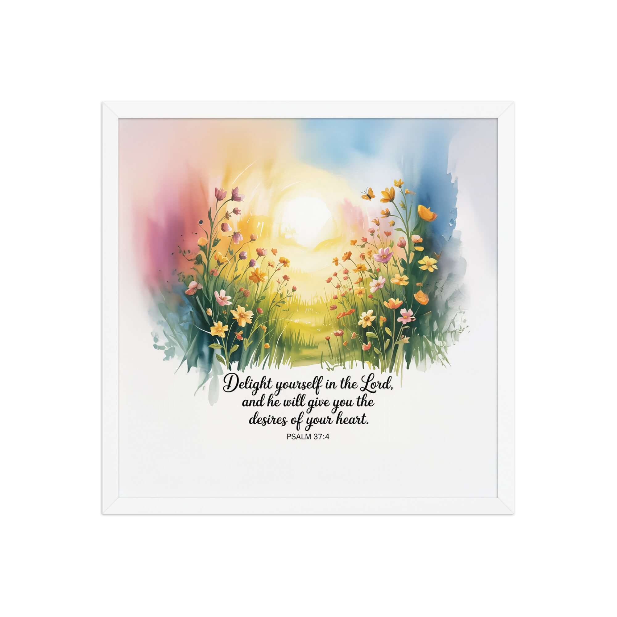 Psalm 37:4 Bible Verse, will give Premium Luster Photo Paper Framed Poster White 18″×18″
