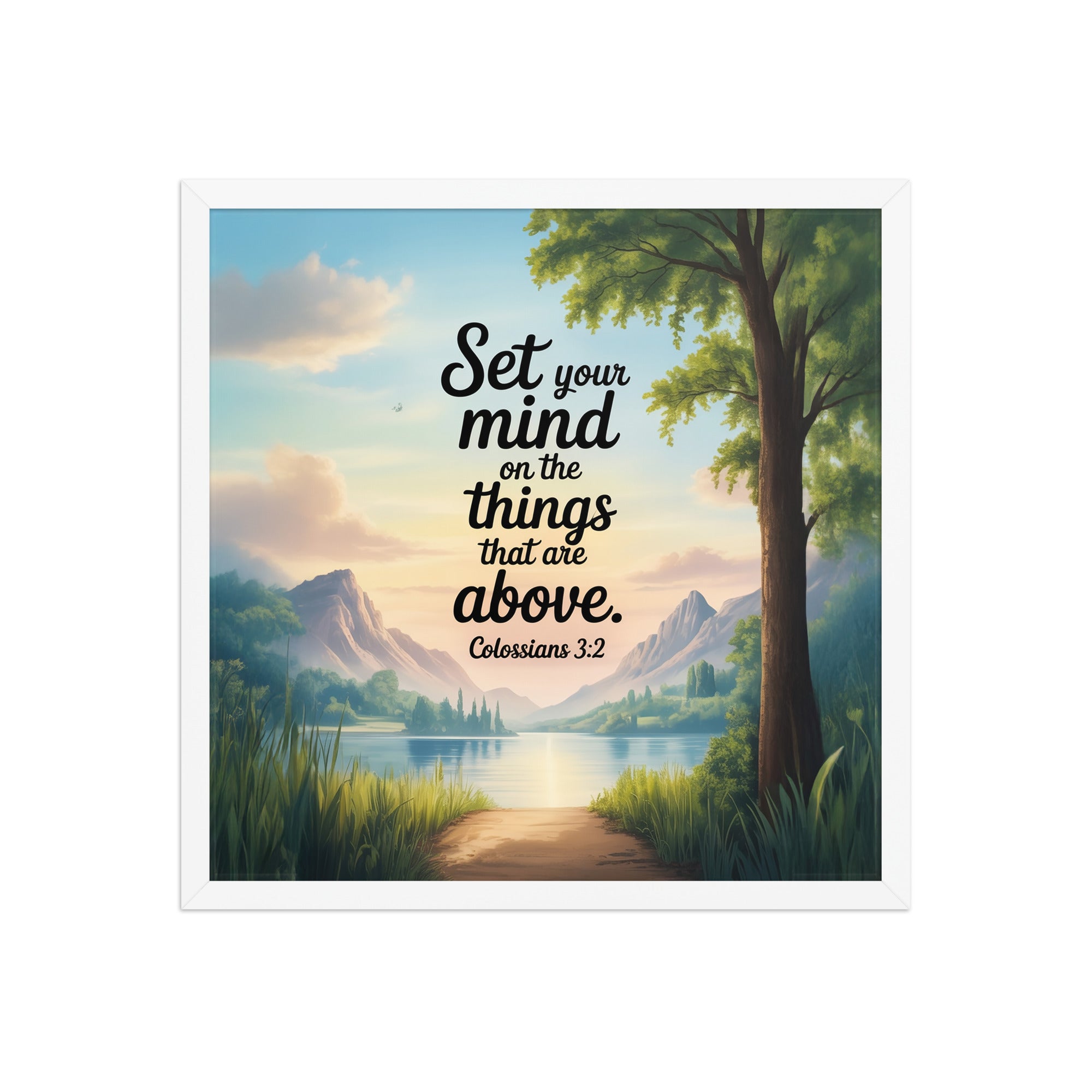 Colossians 3:2 Bible Verse Set Premium Luster Photo Paper Framed Poster White 18″×18″