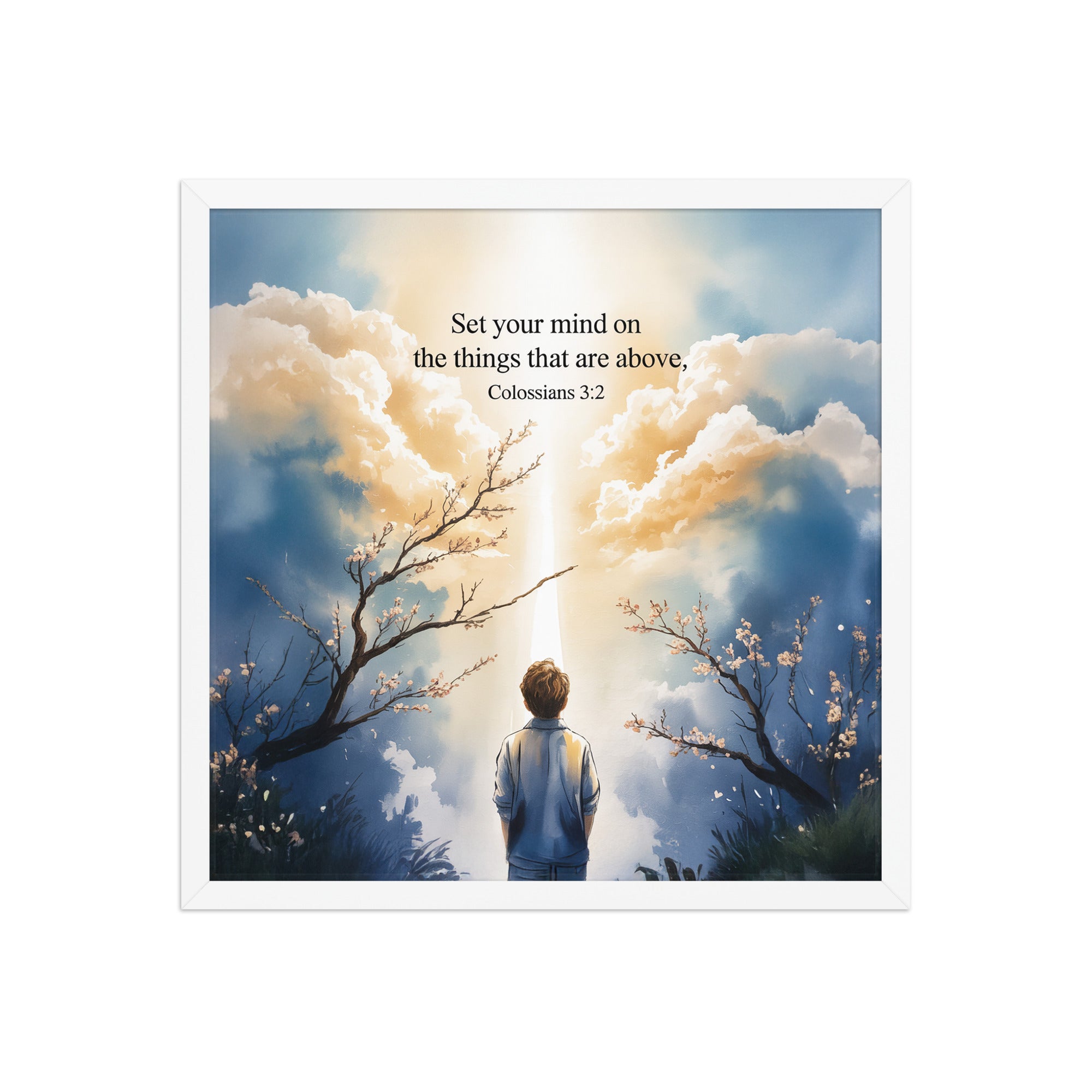 Colossians 3:2 Bible Verse the things Premium Luster Photo Paper Framed Poster White 18″×18″