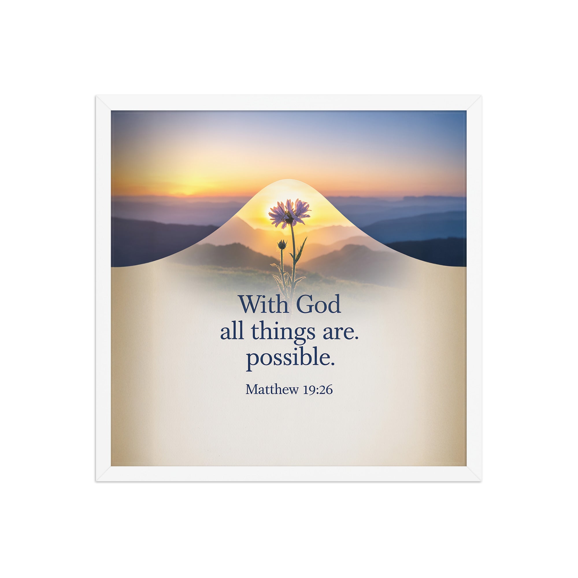Matthew 19:26 Bible Verse at them Premium Luster Photo Paper Framed Poster White 18″×18″