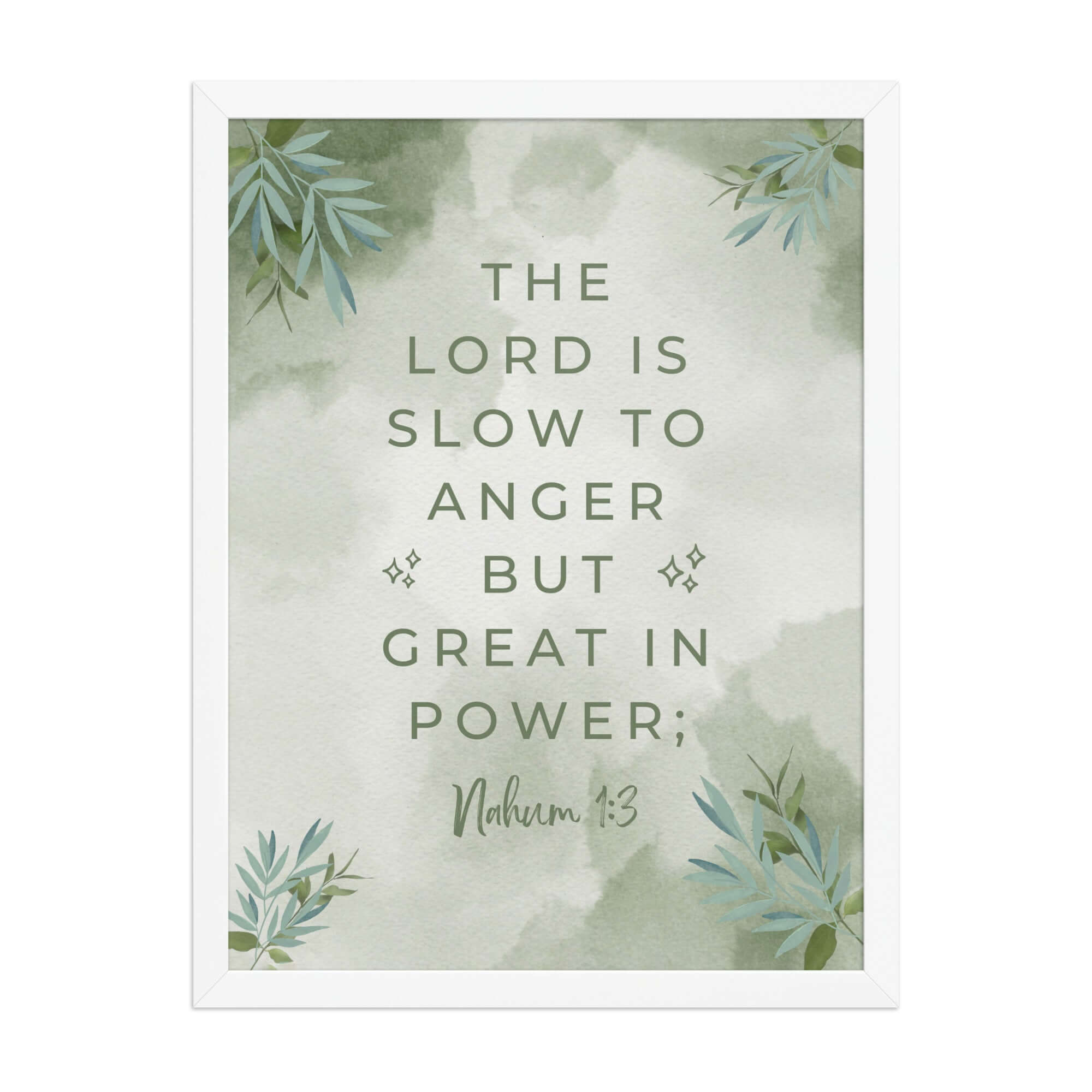 Nahum 1:3 Bible Verse, The Lord is slow Premium Luster Photo Paper Framed Poster Wall Art White 18″×24″