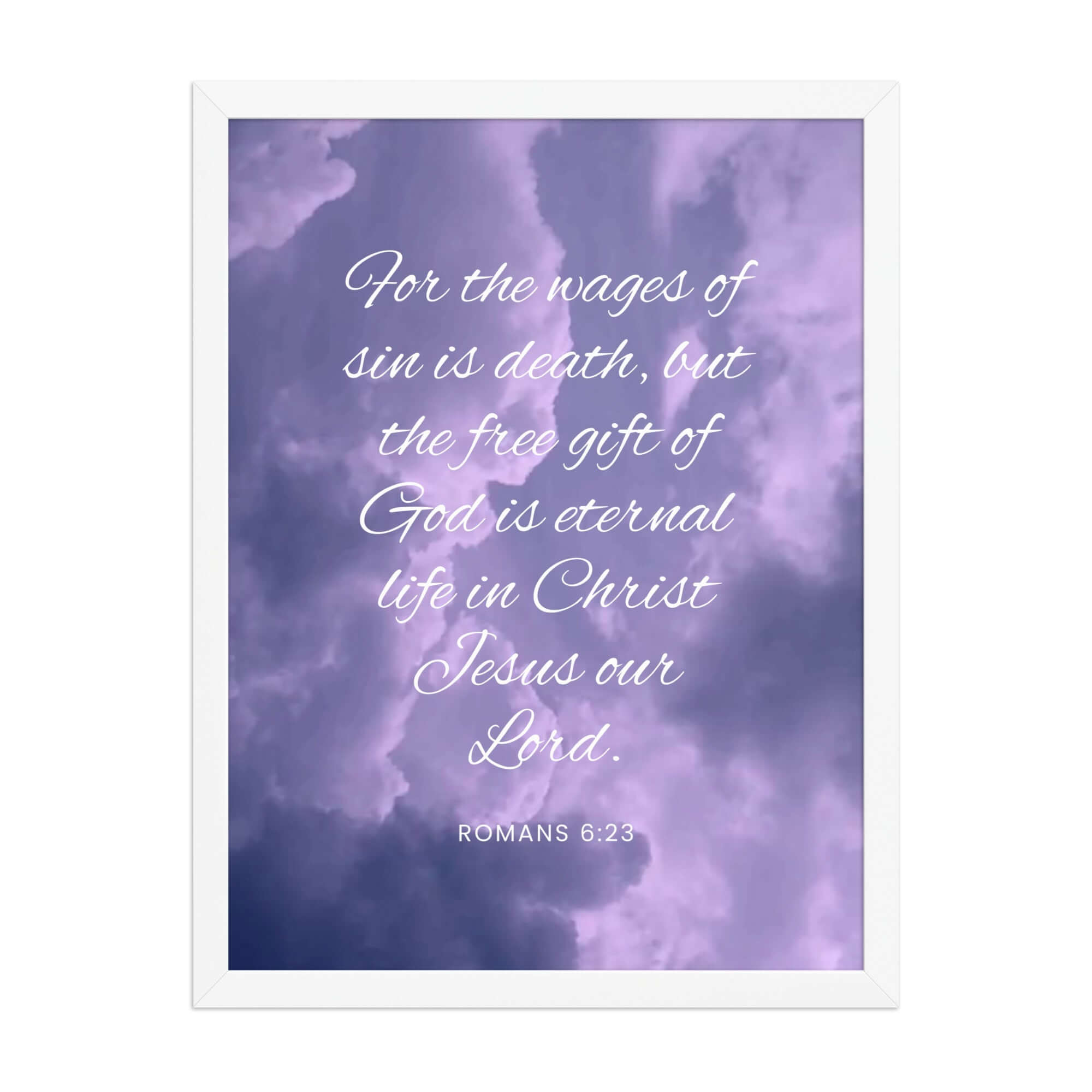Romans 6:23 Bible Verse, free gift Premium Luster Photo Paper Framed Poster Wall Art White 18″×24″