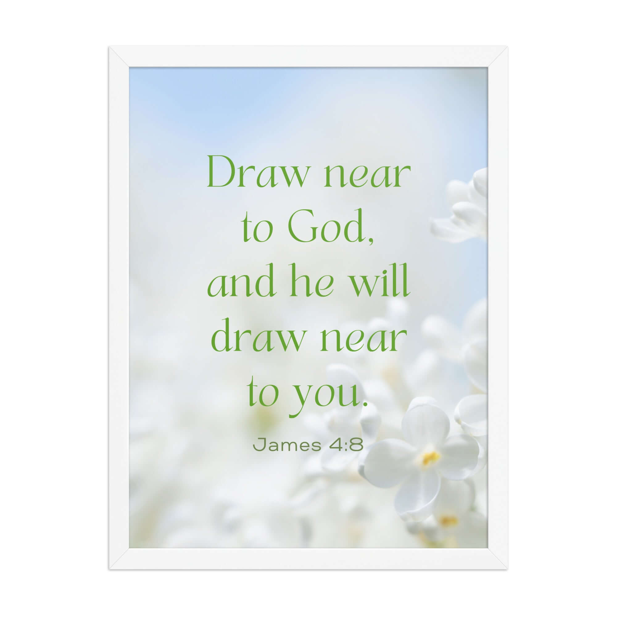 James 4:8 Bible Verse, Draw near Premium Luster Photo Paper Framed Poster Wall Art White 18″×24″