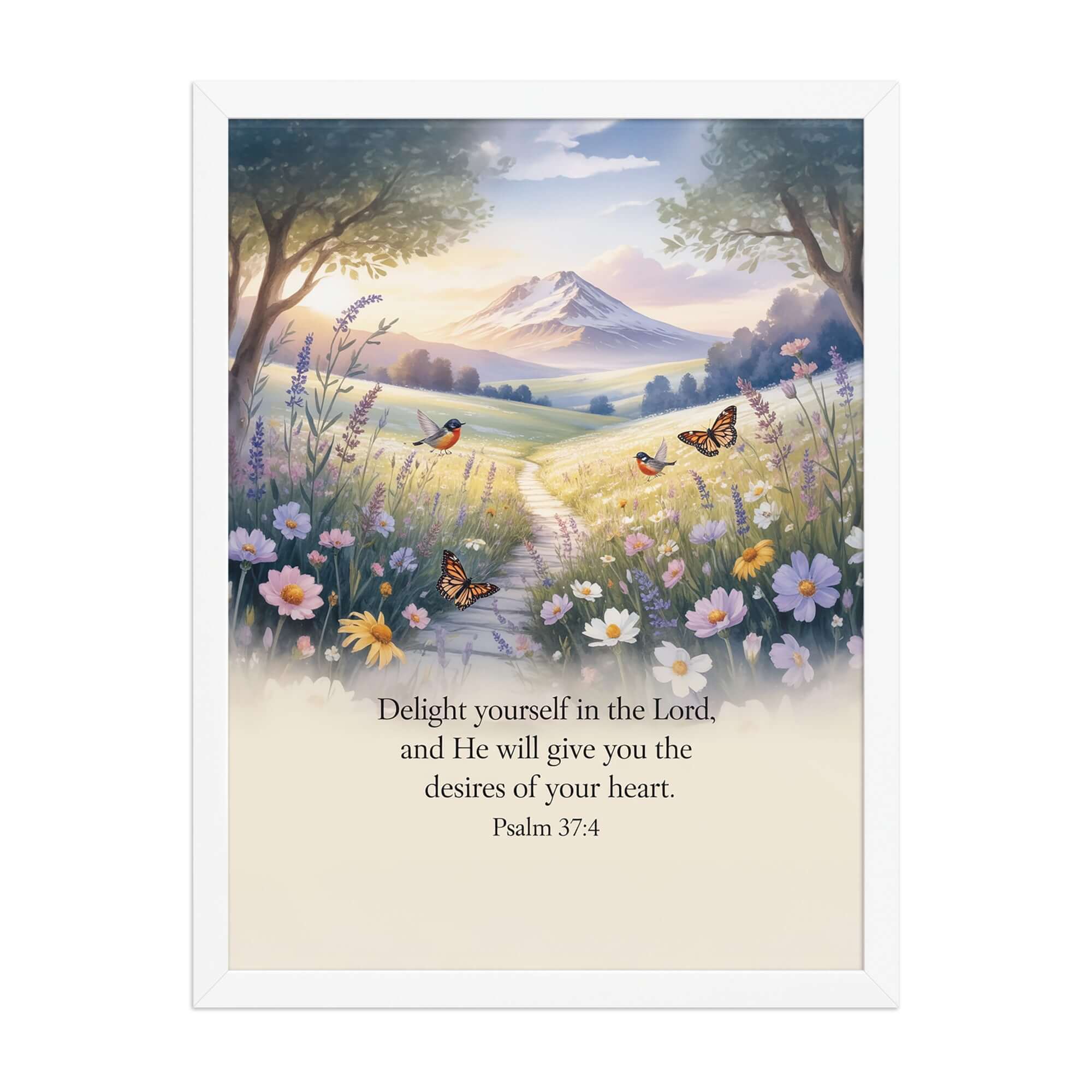 Psalm 37:4 Bible Verse, Delight Premium Luster Photo Paper Framed Poster White 18″×24″