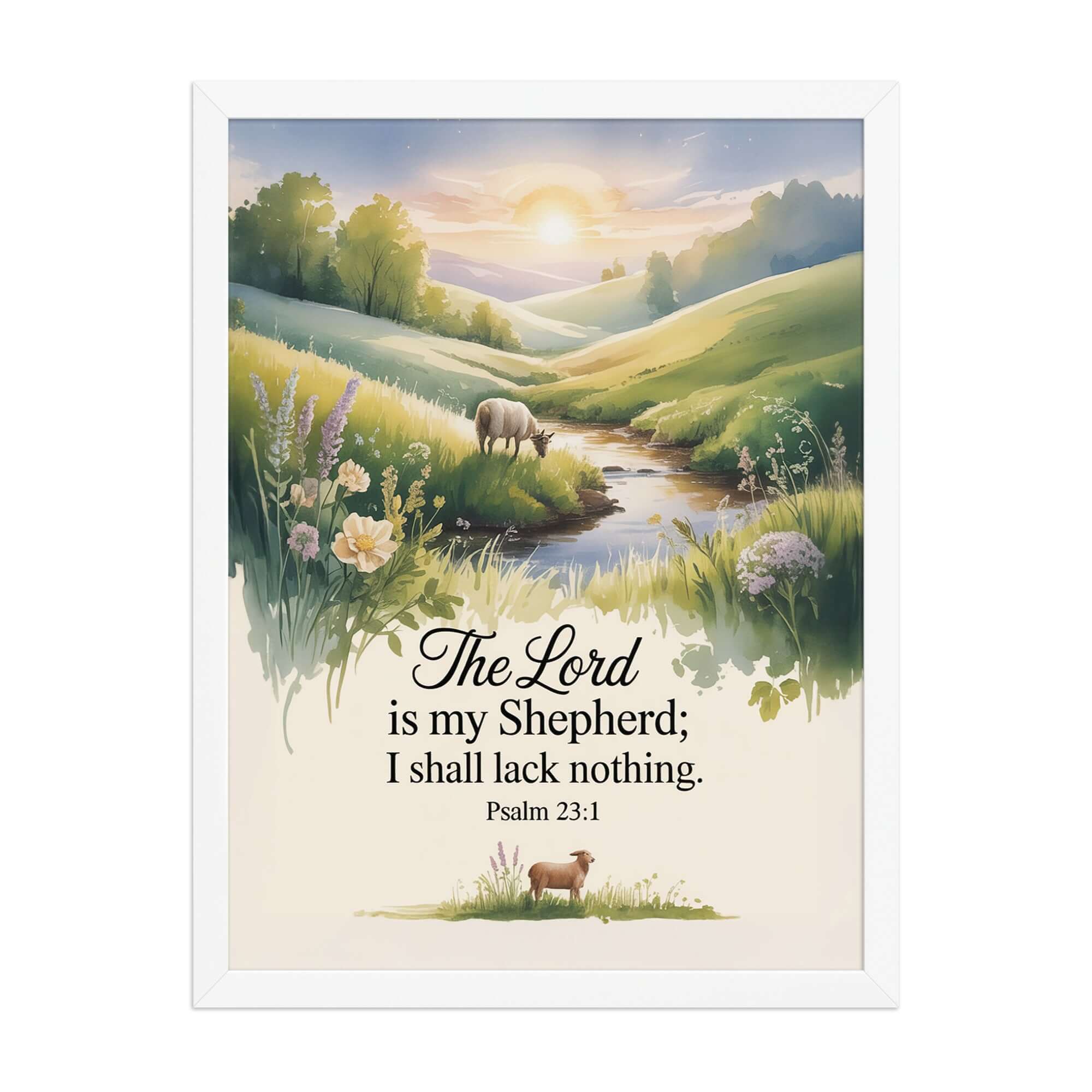 Psalm 23:1 Bible Verse, Lord Premium Luster Photo Paper Framed Poster White 18″×24″