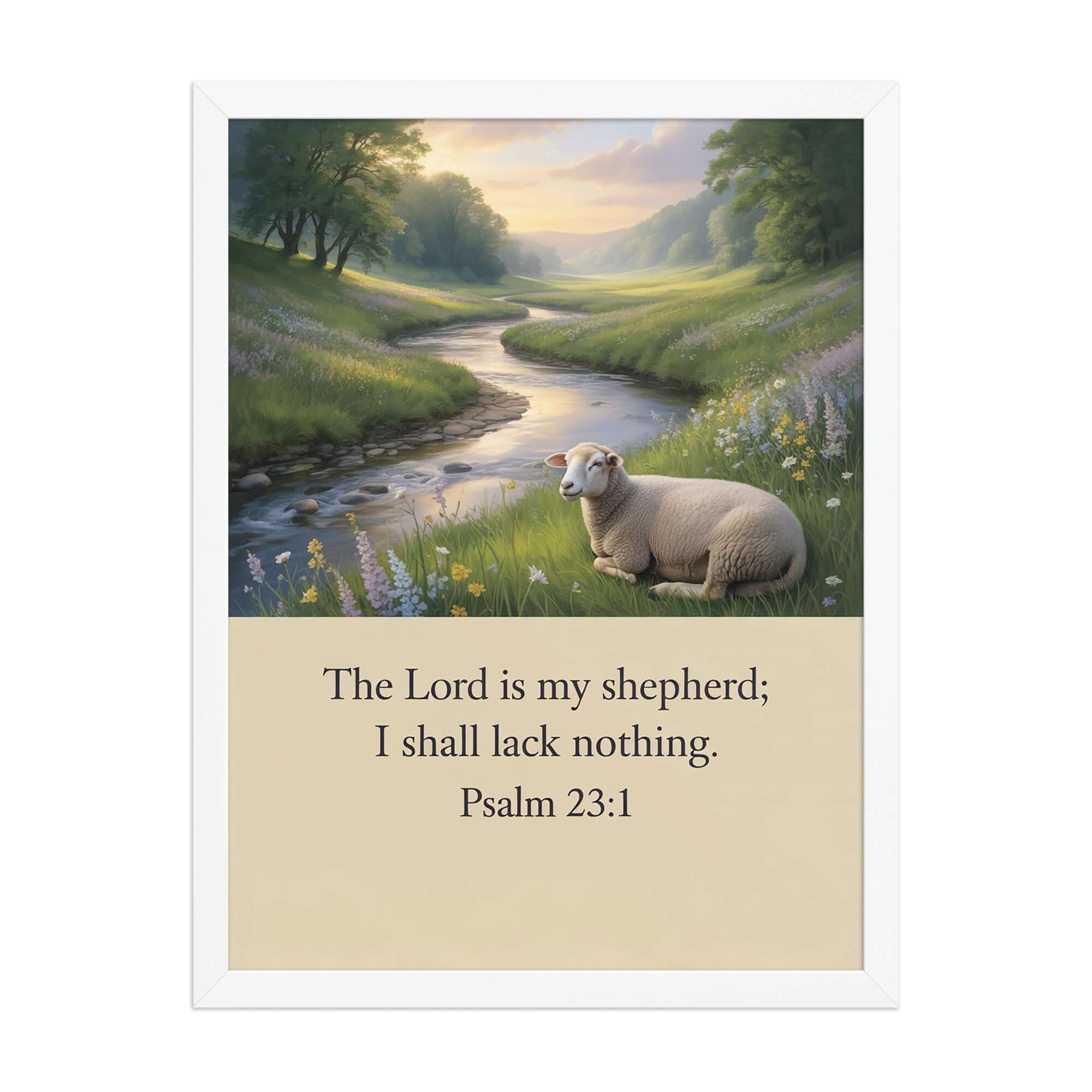 Psalm 23:1 Bible Verse, I shall Premium Luster Photo Paper Framed Poster White 18″×24″