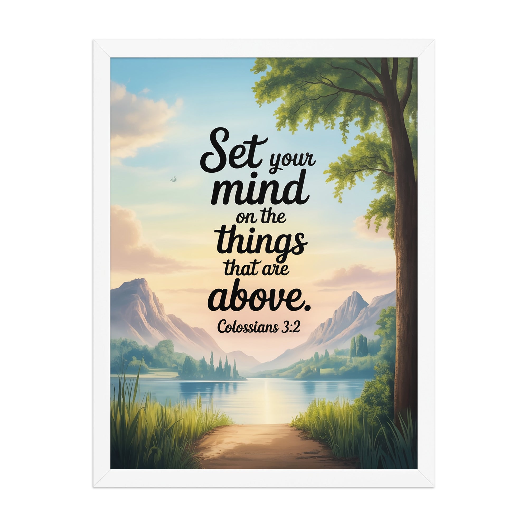 Colossians 3:2 Bible Verse Set Premium Luster Photo Paper Framed Poster White 18″×24″