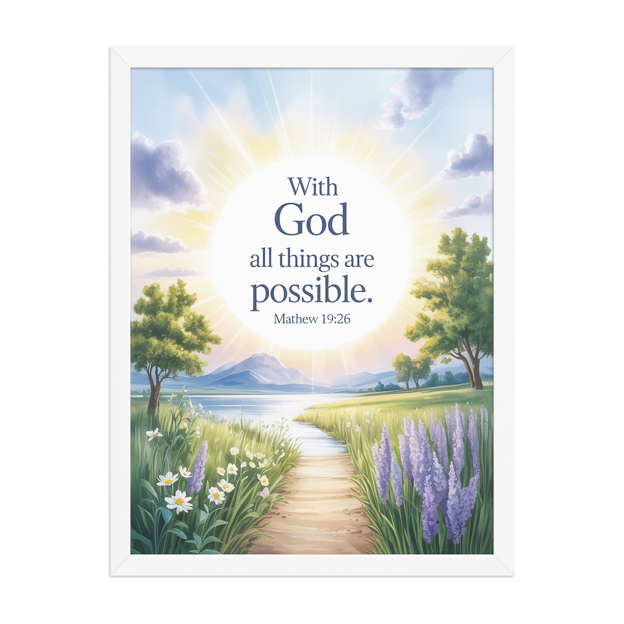 Matthew 19:26 Bible Verse Looking at Premium Luster Photo Paper Framed Poster White 18″×24″