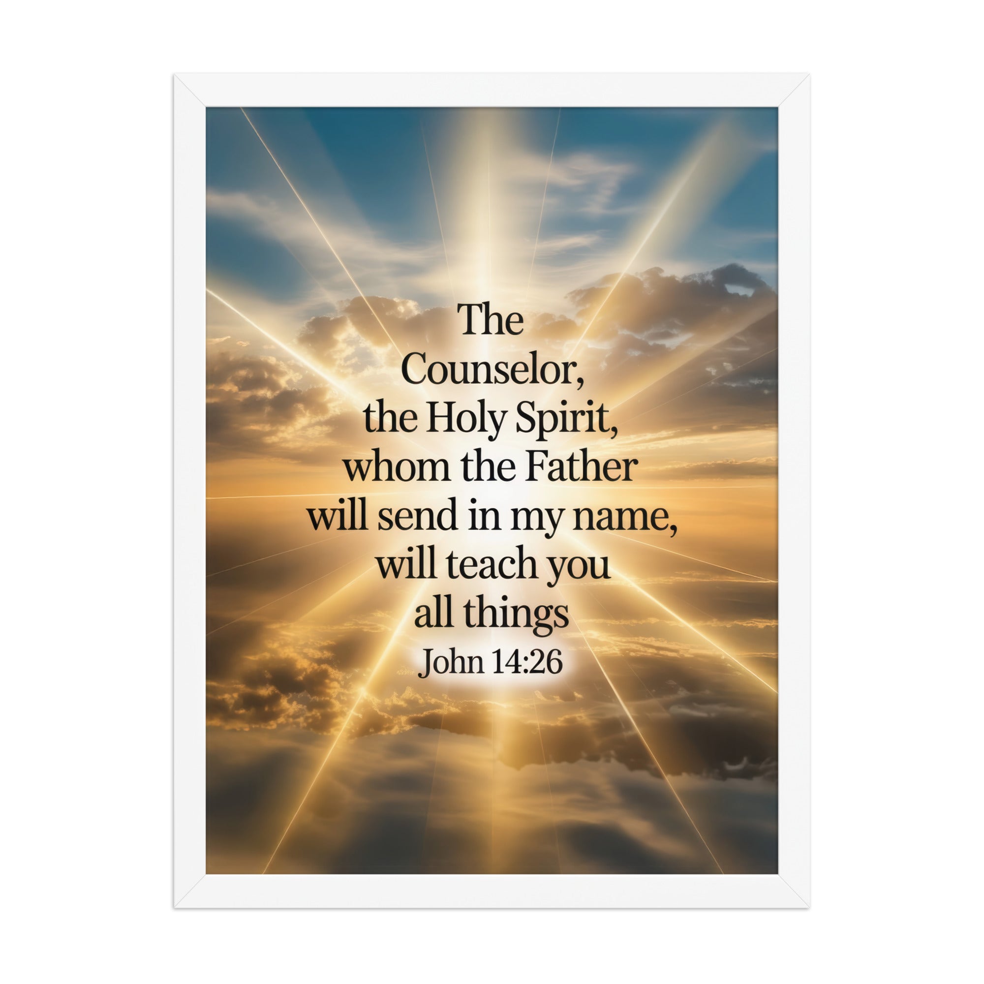 John 14:26 Bible Verse will send Premium Luster Photo Paper Framed Poster White 18″×24″