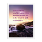 1 Corinthians 2:5 Bible Verse, power of God Premium Luster Photo Paper Framed Poster Wall Art White 18″×24″