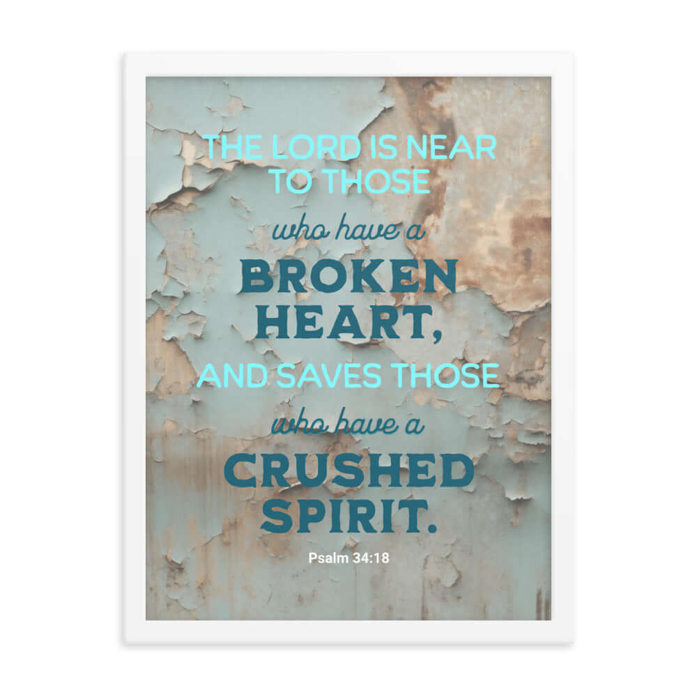 Psalm 34:18 Bible Verse, The LORD is Near Premium Luster Photo Paper Framed Poster Wall Art White 18″×24″