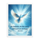 John 14:26 Bible Verse, Holy Spirit Dove Premium Luster Photo Paper Framed Poster Wall Art White 18″×24″