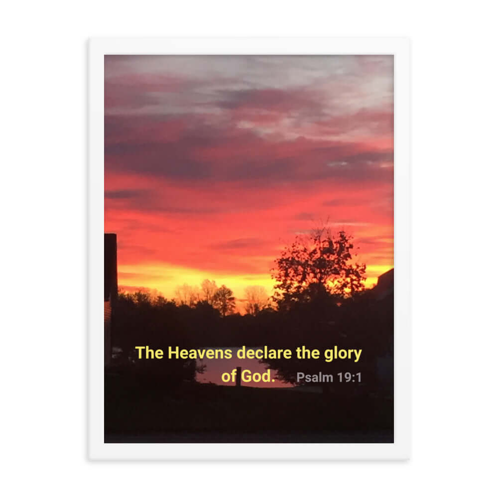 Psalm 19:1 Bible Verse, Sunset Glory Premium Luster Photo Paper Framed Poster Wall Art White 18″×24″