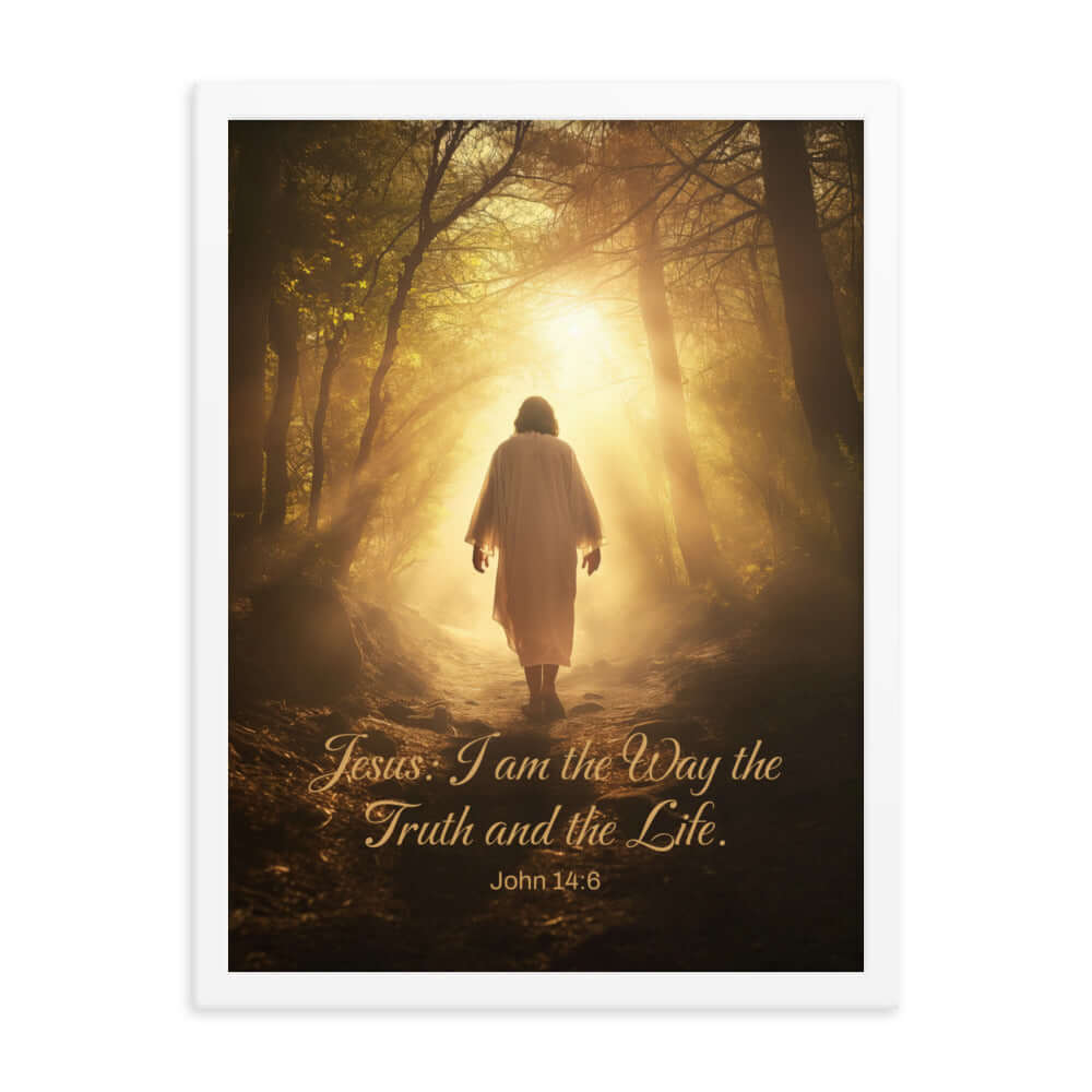 John 14:6 Bible Verse, Forest Image Premium Luster Photo Paper Framed Poster Wall Art White 18″×24″