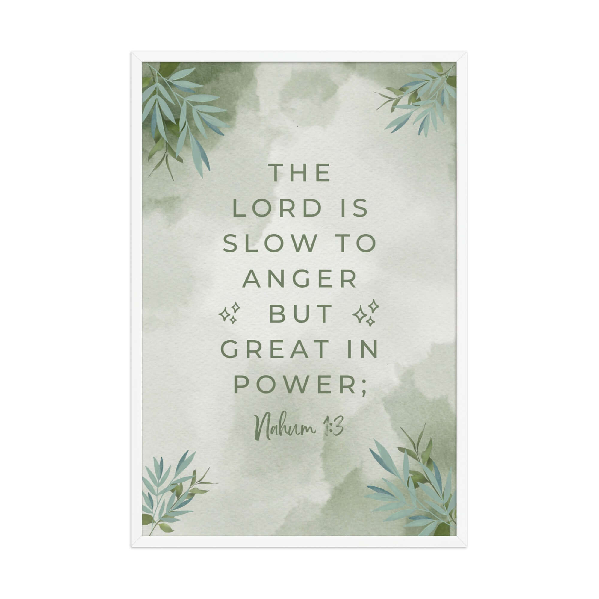 Nahum 1:3 Bible Verse, The Lord is slow Premium Luster Photo Paper Framed Poster Wall Art White 24″×36″