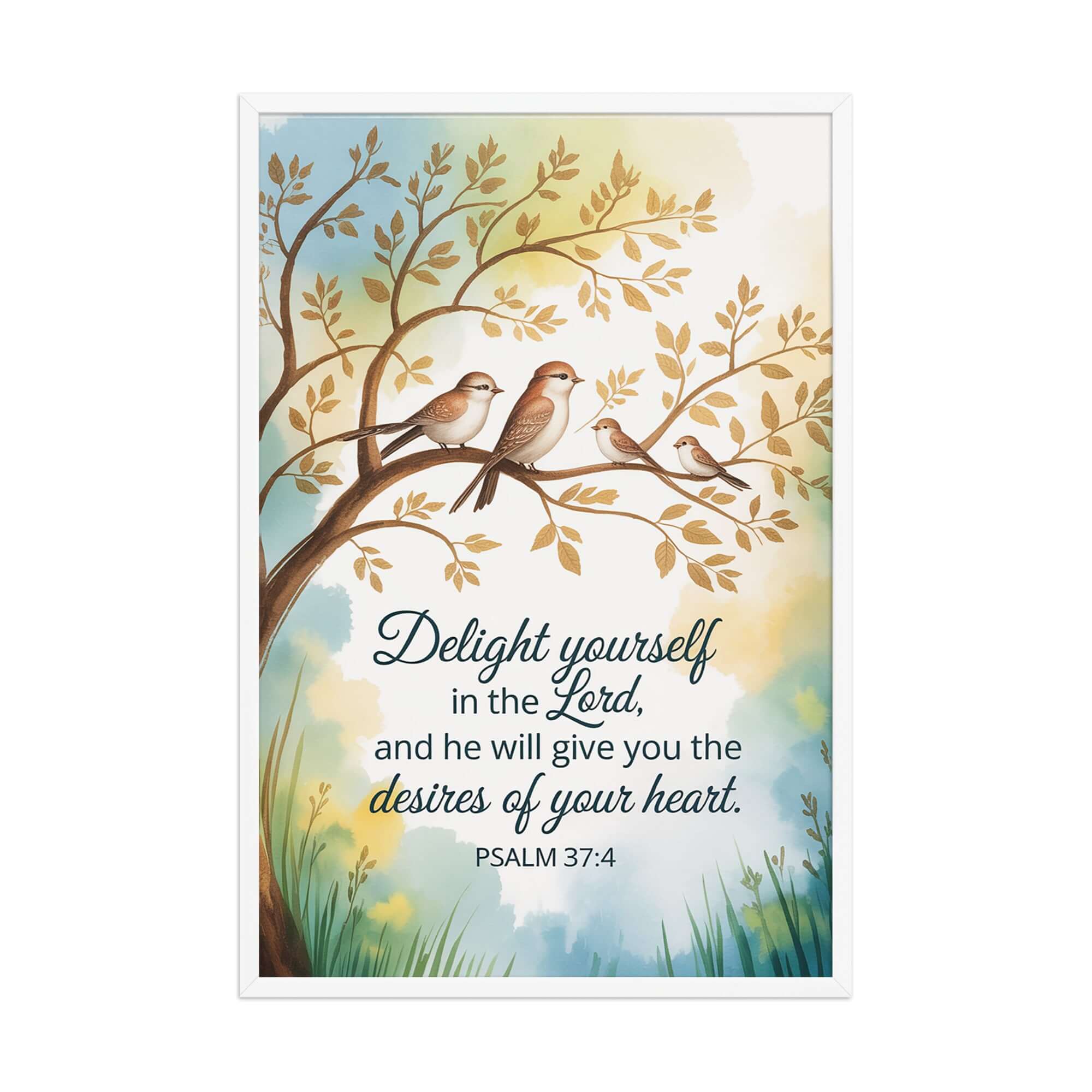 Psalm 37:4 Bible Verse, Yourself Premium Luster Photo Paper Framed Poster White 24″×36″