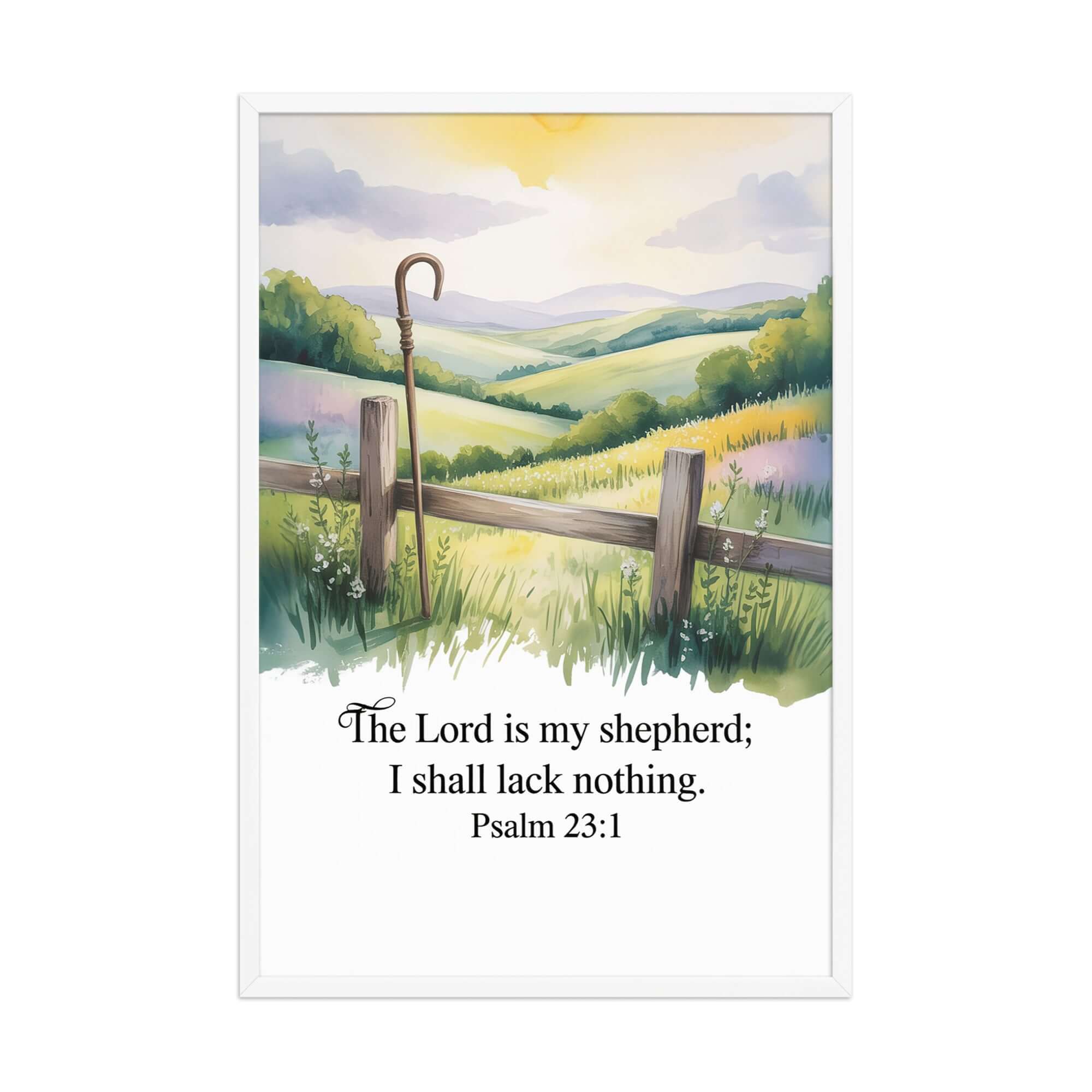 Psalm 23:1 Bible Verse, Lack Premium Luster Photo Paper Framed Poster White 24″×36″