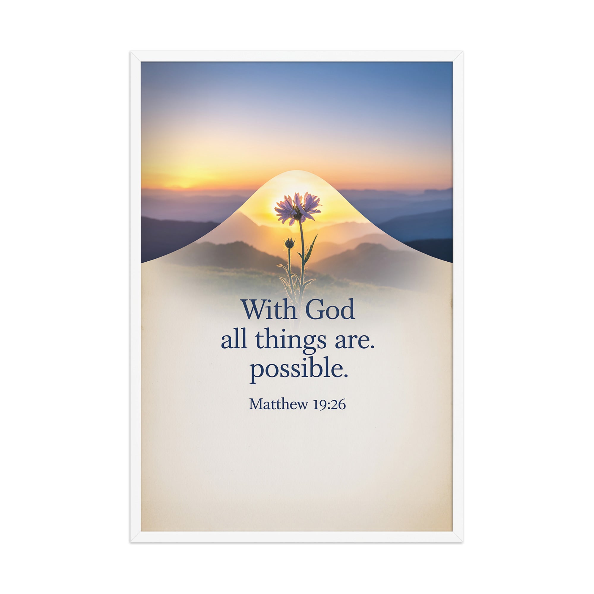 Matthew 19:26 Bible Verse at them Premium Luster Photo Paper Framed Poster White 24″×36″